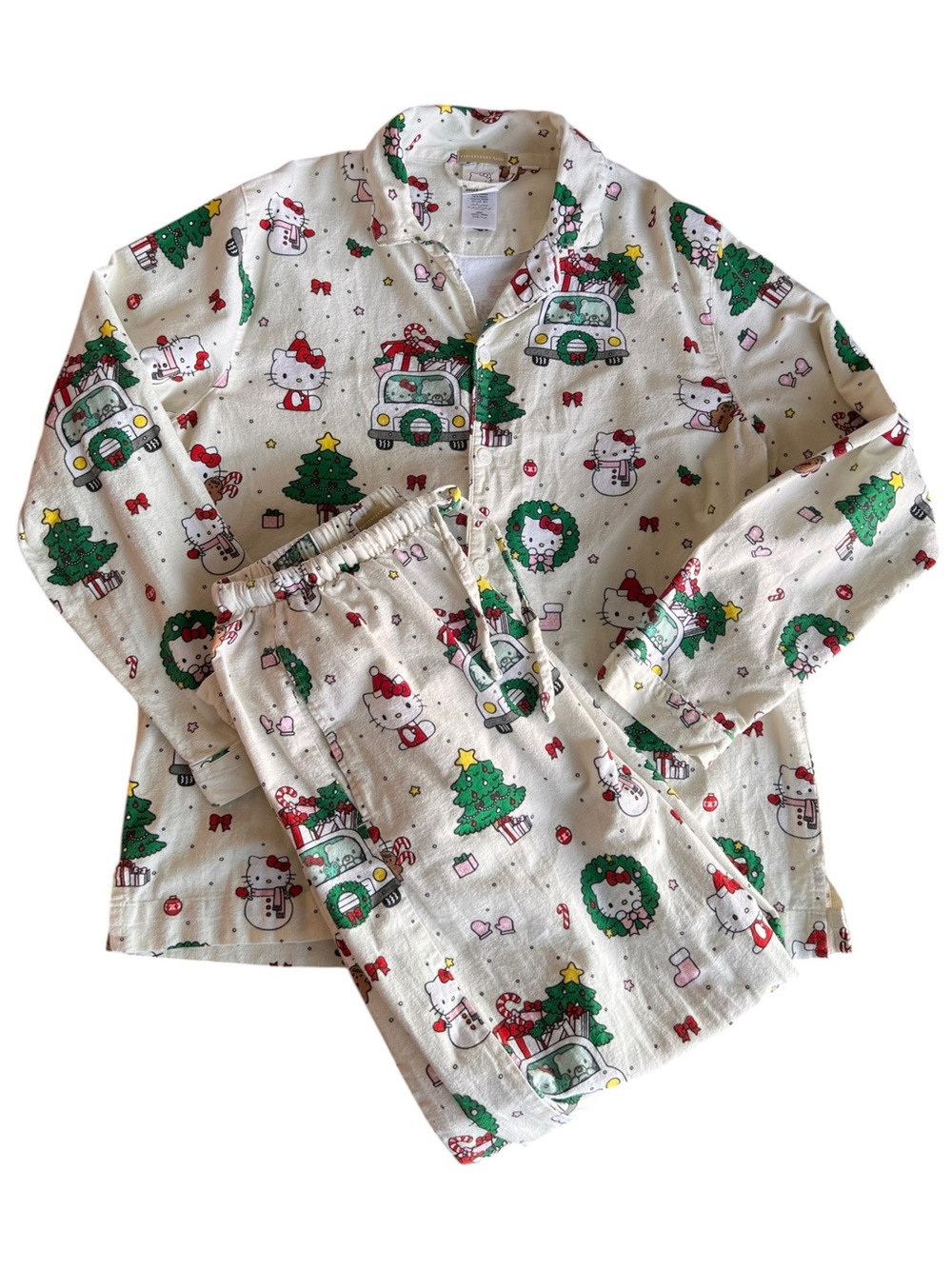 Pottery Barn Teen Hello Kitty Christmas Flannel Pajama Set Medium Sanrio